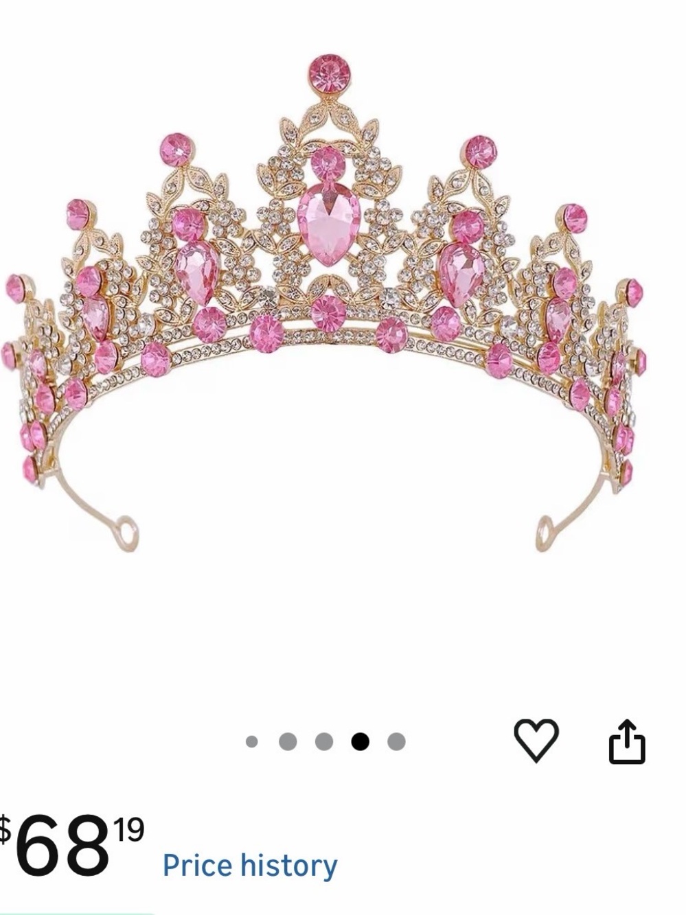 Gold Tiara Crown with Pink Gemstones